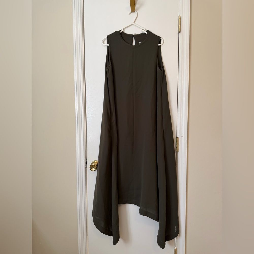 l’Heritage Martinique Japanese Asymmetrical Lagenlook Olive Green Sleeve Dress
